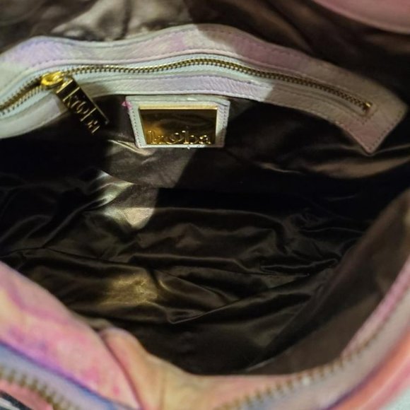 Leather shoulder bag hobo Purse Handbag boho dyed blue pink purple barbie tiedye - Picture 8 of 8